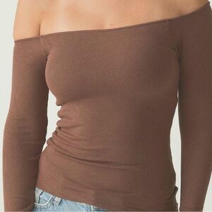 Brown off the shoulder top with built in bra